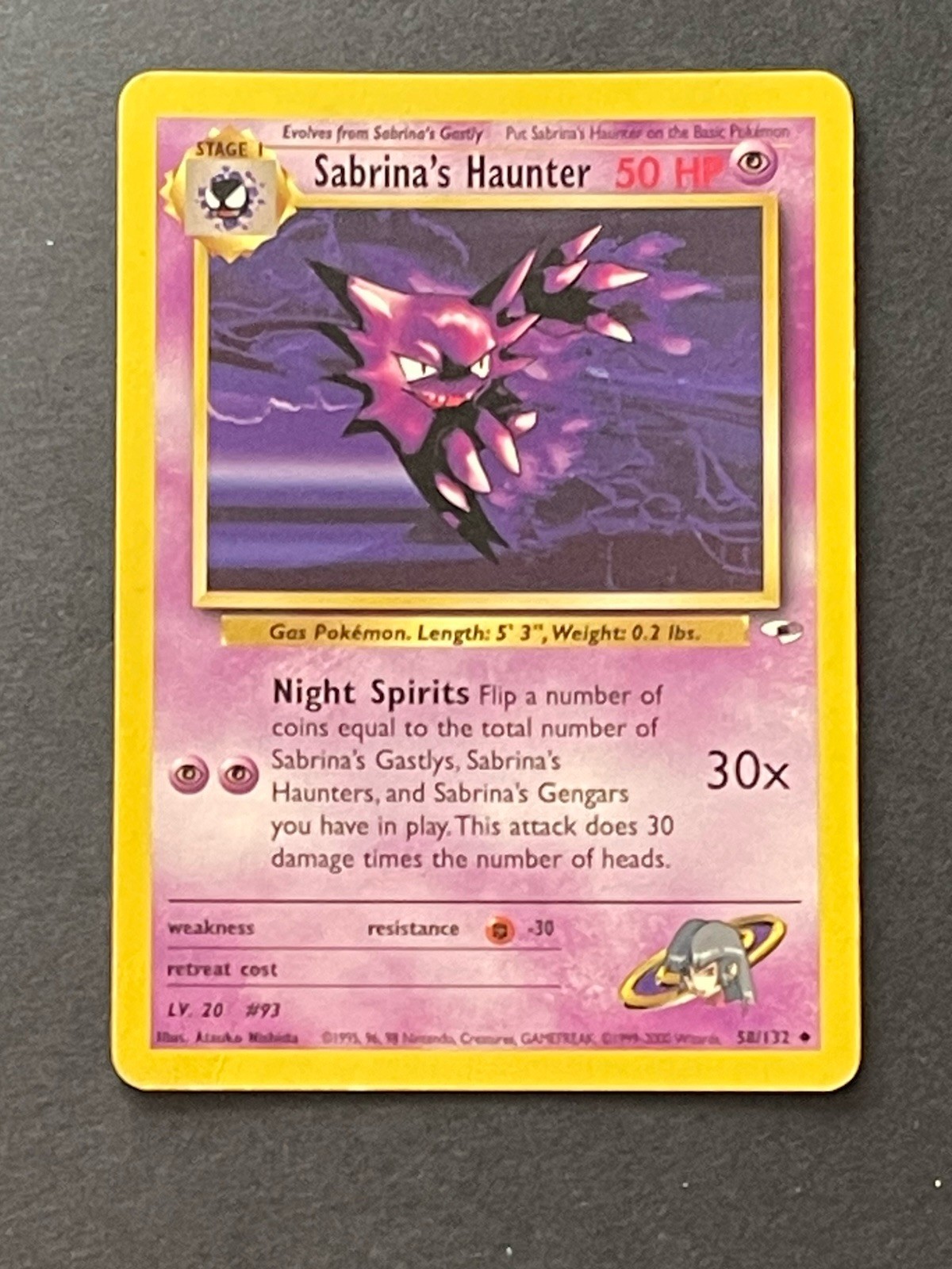 Sabrina’s Haunter 58/132 Gym Heroes Pokémon Card MP Vintage TCG Regular Uncommon