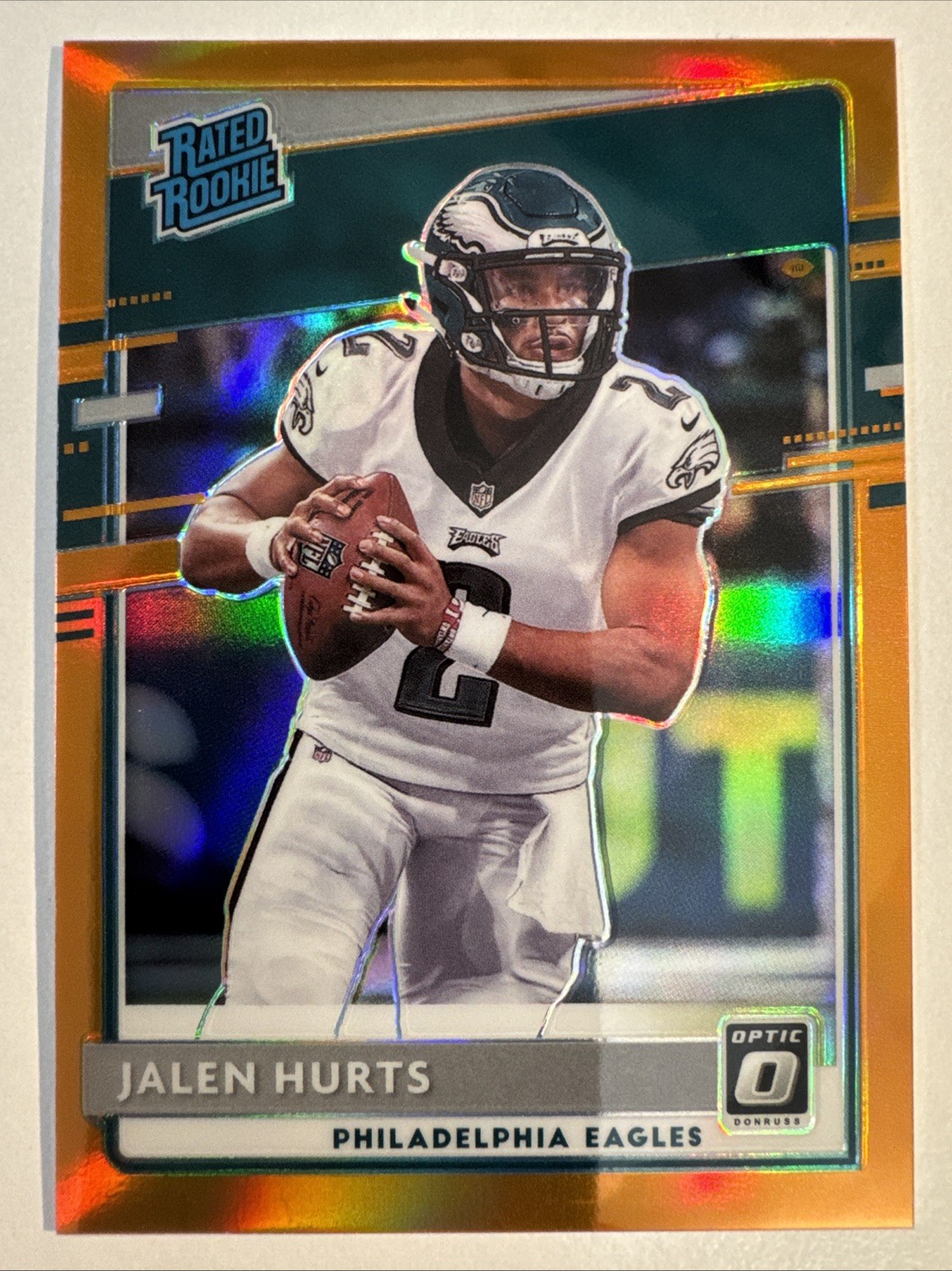2020 Panini Donruss Optic Jalen Hurts Rated Rookie Orange Prizm #/199 #164
