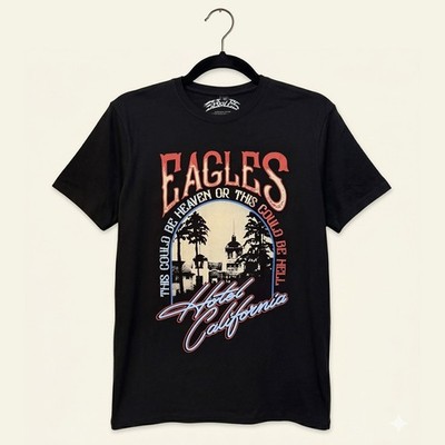 Eagles Unisex Premium Carbon T-Shirt: Hotel California Heaven or Hell (schwarz)