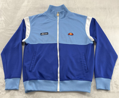 Ellesse Track Jacket Men XL Blue White Full Zip Mock Neck Stretch Ribbed Cuffs
