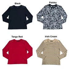 Rafaella Women's Grommet & Lacing Shoulder Detail Long Sleeve Top