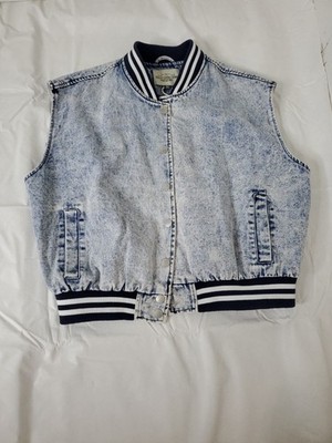 Ashley Vintage Charm Acid Wash Denim Varsity Bomber Jacket Women's XL NWT Retro
