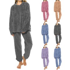 Women's Fluffy Fleece Pajamas Set Knit Warm Soft Sherpa Lounge Wear Sleepwear
