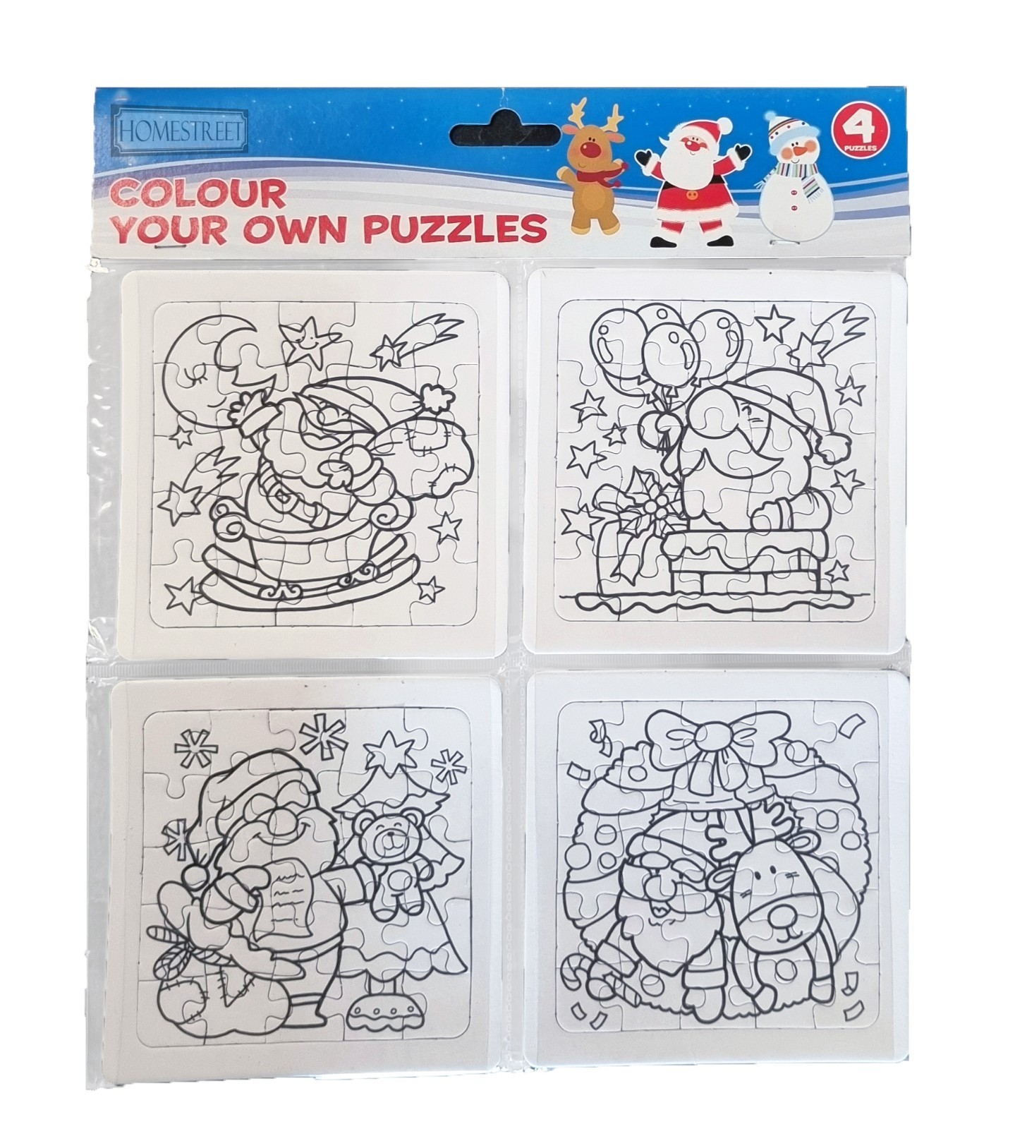 Colour your own Christmas Jigsaw Puzzles Xmas Craft Activity Fun for Kids 4 pcs