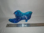 Fenton Blue Glass Shoe Figurine Hobnail Pattern Glossy Finish Art Collectible