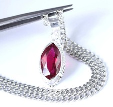 Certified 18 Ct Natural Red Ruby 925 Solid Silver Pendant Marquise Loose Gems