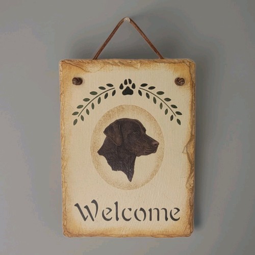 Black/Dark Chocolate Labrador Retriever Dog Hanging Natural Slate Welcome Sign - Picture 8 of 9
