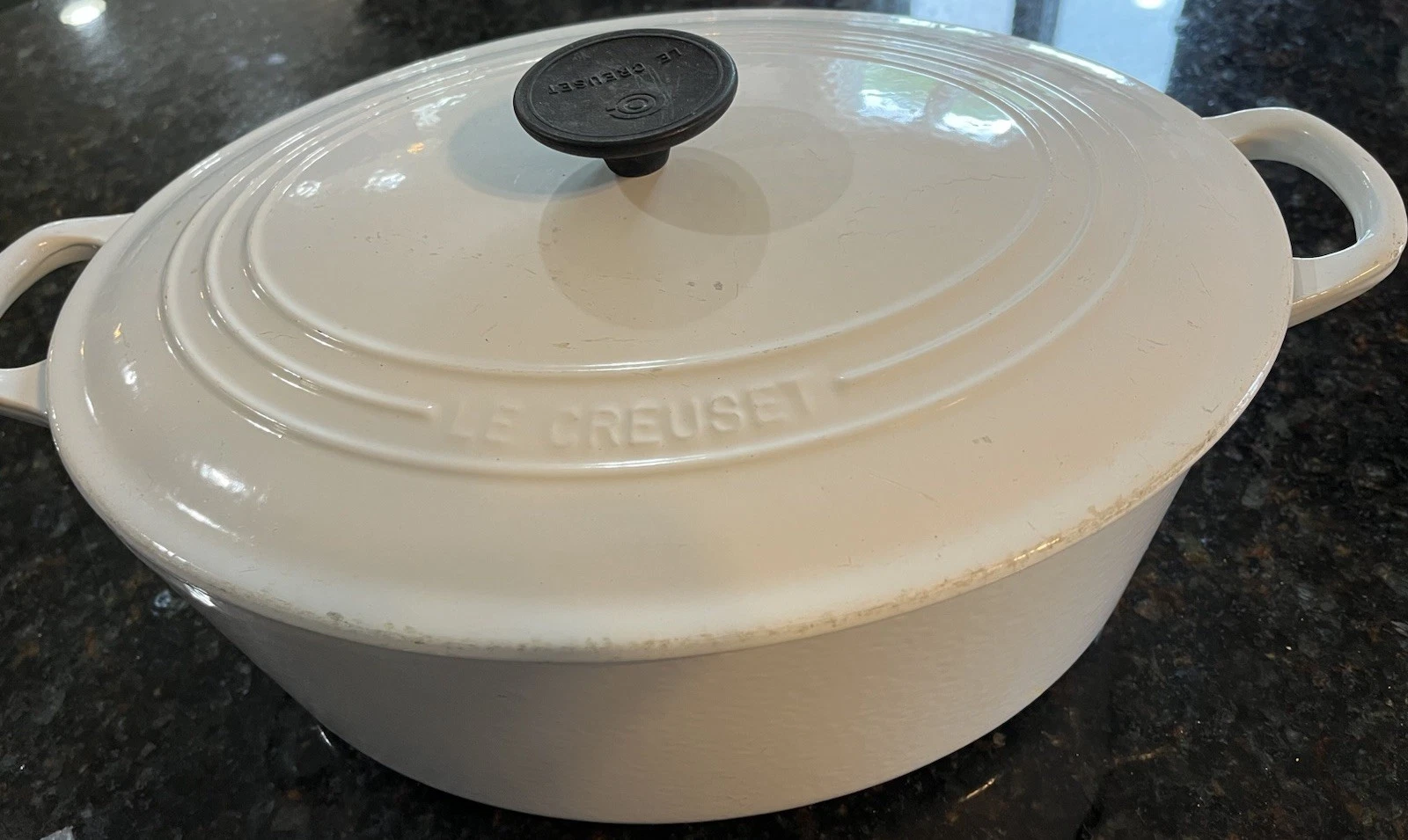 VTG White Le Creuset Cast Iron 31 Oval Dutch Oven with Lid 6-3/4 Qt.