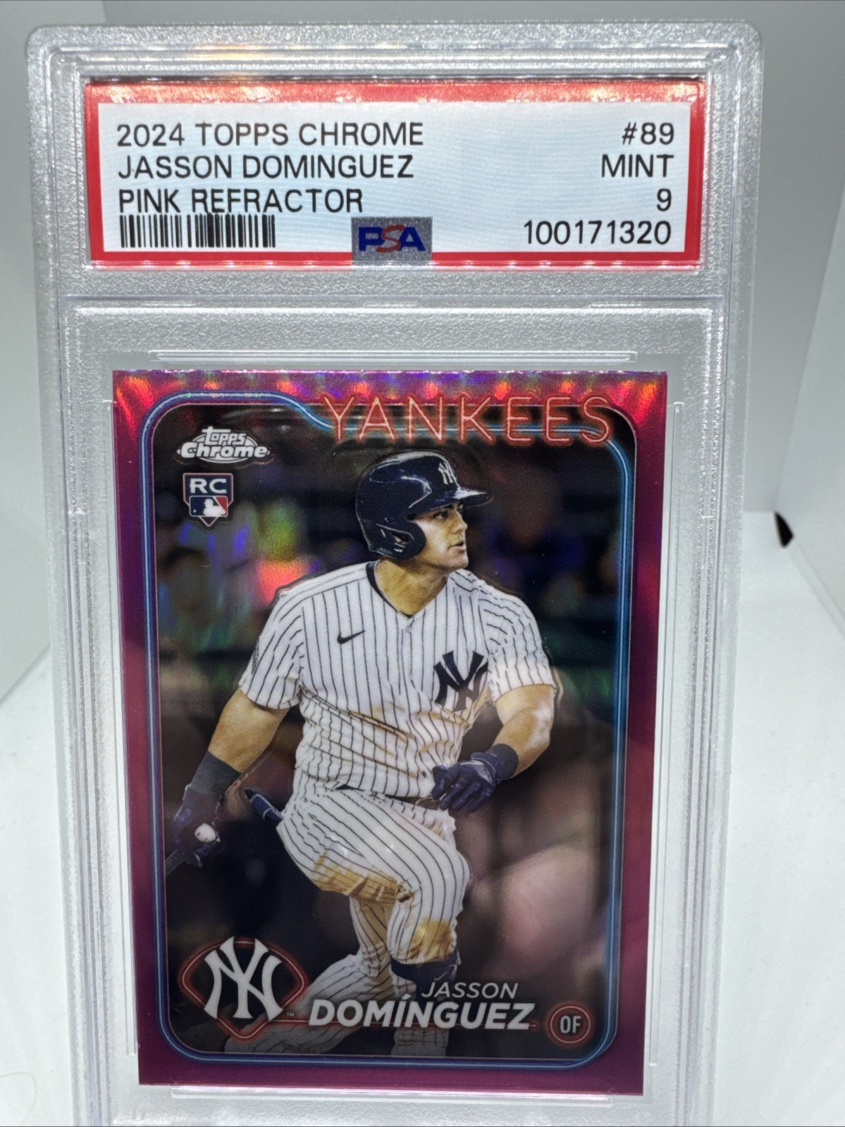 2024 Topps Chrome #89 Jasson Dominguez RC Pink Refractor PSA 9