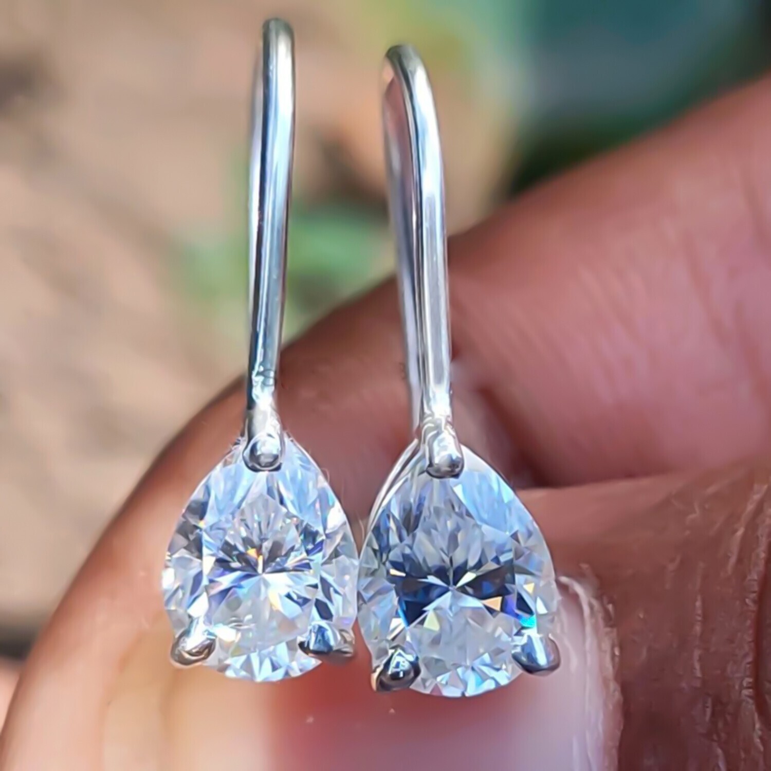 2.00 Ct Pear Cut White Diamond Solitaire Dangler Earrings In 10k White Gold