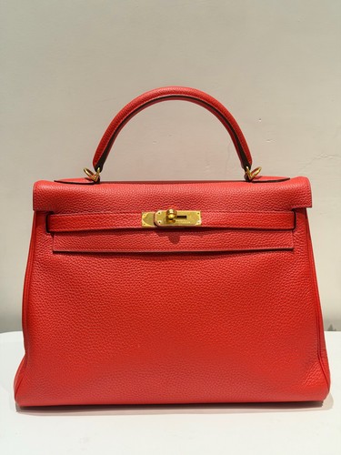 Hermès Kelly 32 Retourne Q5 Rouge Casaque Red Top Handbag Crossbody Togo Leather