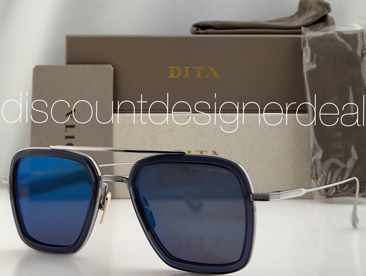 DITA Flight 006 Sunglasses Silver Titanium Blue Mirror Lens 52mm