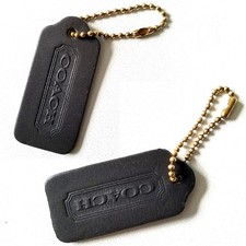 Vintage Coach Hangtag Fob Charm Leather Grey Brass Ball Chain