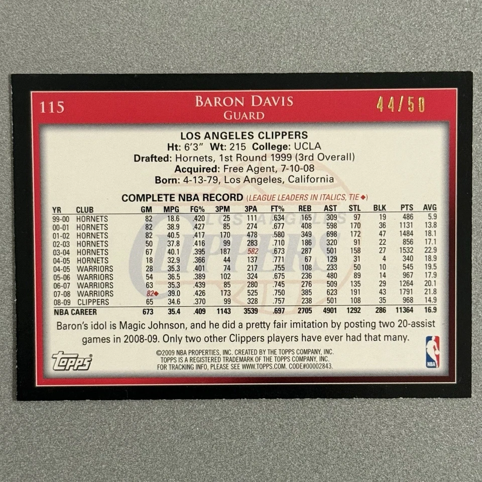 2009-10 Topps Black Border SSP Baron Davis /50 РЕДКАЯ NO115 Clippers - Изображение 2 из 2