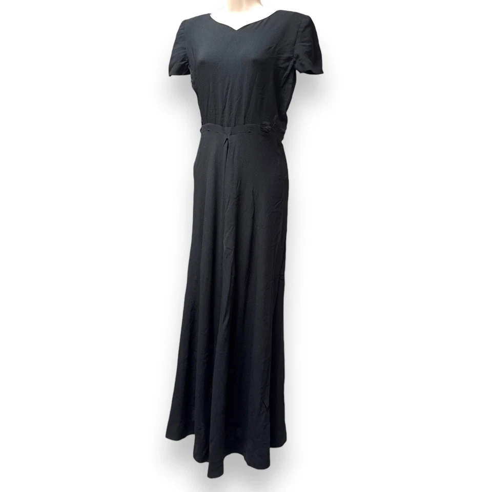 Maxi Vestido de Cóctel Vintage Años 40 Negro Rayón 24” Cintura Talla Pequeña LEER Foto 2 de 4