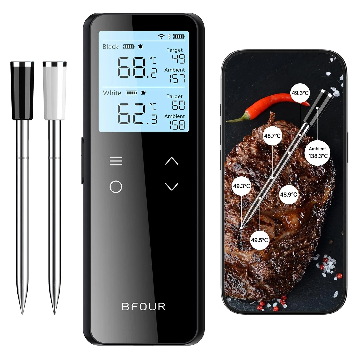 BFOUR BF-80 - Wi-Fi Wireless Meat Thermometer with Smart Standalone LCD Base
Opens in a new window o