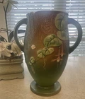 Vintage ROSEVILLE POTTERY VASE Fuchsia Double Handle Tall 901-10 & Orig. Label!!