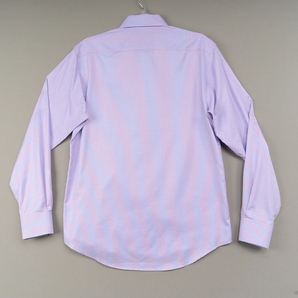 Thomas Pink Dress Shirt 15.5 Blue Pink Cotton Traveller Slim Fit Spread Collar - Image 3 of 4