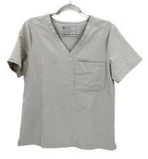 FIGS Scrub Top Womens Medium Tan Catarina One Pocket V-Neck Technical Collection