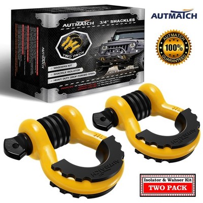 AUTMATCH D Ring Shackle 3/4'' Heavy Duty For Off Road Recovery, Yellow & Black