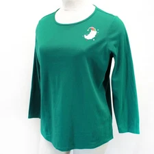 Quacker Factory Plus Green Christmas Santa Claus embroidered shirt blouse top 3X