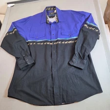 Vintage 90s Roper Western Shirt XL Horses Graphic Snap Button Made Korea