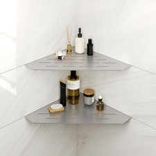 Pair 10in Brushed Nickel Corner Shower Shelf Tiled Wall 304 SS Floating
