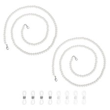 2 Pcs Glass Pearl Beaded Eyeglass Chain for Women, 28 Inch White