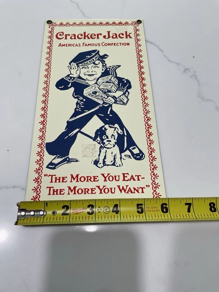 Vintage Cracker Jack Porcelain Reproduction Sign Advertising Sailor 12x6 - Image 4 of 4