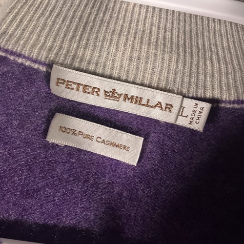 Peter Millar 100 % reines Kaschmir 1/4 Reißverschluss Pullover Herren Large lila ruhig Luxus - Bild 8 von 11