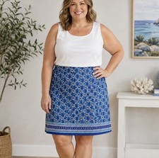 TALBOTS Plus Size 18W Cotton Canvas A-line Floral Medallion Print Skirt NWT