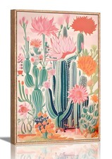 Framed Wall Art Western Wall Decor Cactus Pictures Mexican Canvas Art Pink De...