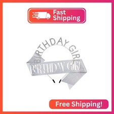 AOPRIE Birthday Girl Crown for Women with Sash Silver Colorful Tiara for Women H