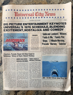 UNIVERSAL STUDIOS CITY NEWS NEWSPAPER 1976: JAWS, MIDWAY, HITCHEOCK FILM