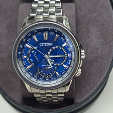 Citizen Eco-Drive Men’s Quartz Analogue Watch Silver Bracelet Blue Dial Date Box
