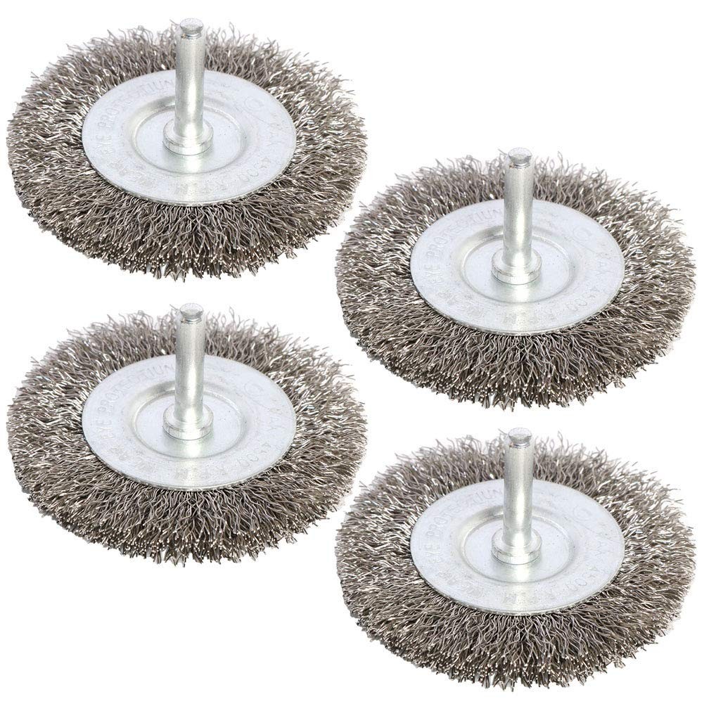 4PCS 3 Inch Stainless Steel Wire Wheel Brushes Kit for Drill with 1/4-Inch Shank