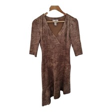 Joseph Ribkoff Tan Moleskin Feel Aysemetric Vtg Dress Uk 10 See Description