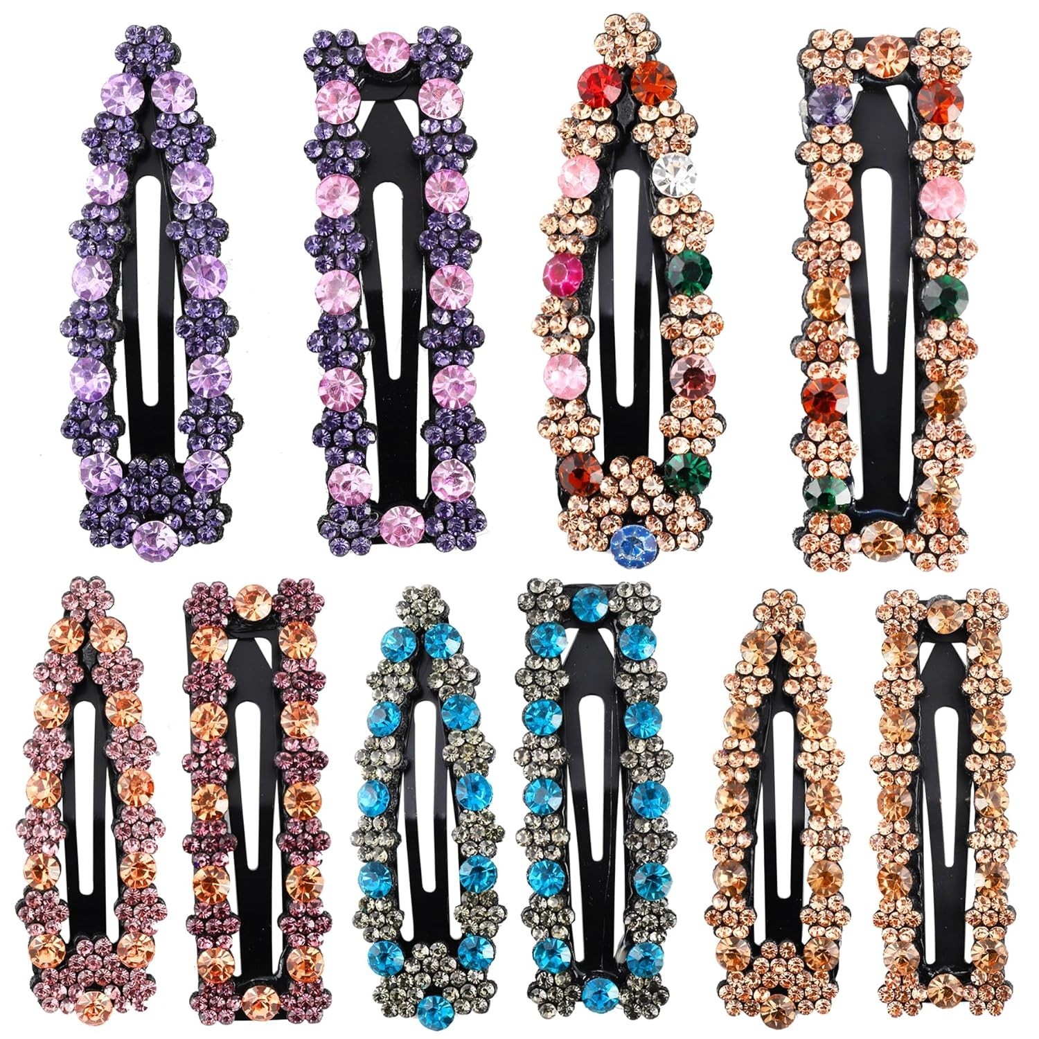 10PCS Rhinestone Hair Clips 2.76 Inch Snap Hair Barrettes Water Drop and Squa...