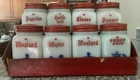 Vintage Hazel Atlas White Milk Glass  8 Piece Dutch Spice Set with Rack Red Lids
