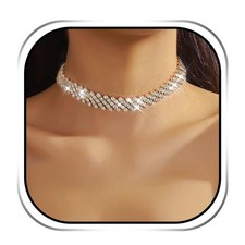 Rhinestone Choker Necklace Gold Multi-Row Crystal Chokers Sparkly Rhinestone Nec