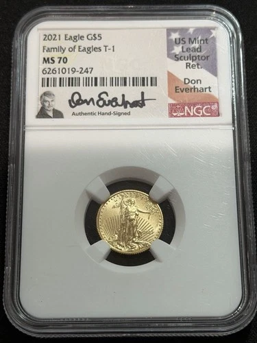 2021 $5 American Gold Eagle 1/10 oz NGC MS70 Gold Coin - Family of Eagles T-1