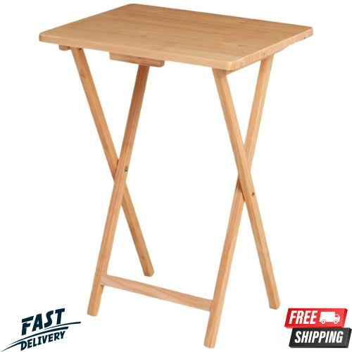 Compact Natural Wood Indoor Folding TV Tray Table 19x15x26 Inches