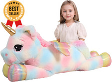 44in Giant Unicorn Plush Stuffed Animal Pillow Soft Rainbow Wings Toy