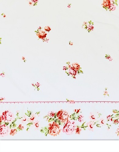 J. C. Penney, Vintage weiß mit rosa Rosen Blumenmuster, Queen flaches Blatt - Bild 2 von 4
