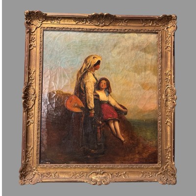Antique Ornate Framed Genre Scene Oil Painting Canvas Gypsy Musicians C.J. Lewis