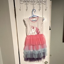 Girls 4-5Y Unicorn Tutu Dress Pink White Purple Layered Tulle Ruffle Pullover