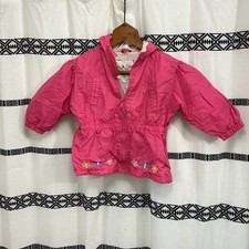 Vintage Girls Pink Hooded Windbreaker Jacket 3T Butterflies Flowers Spring