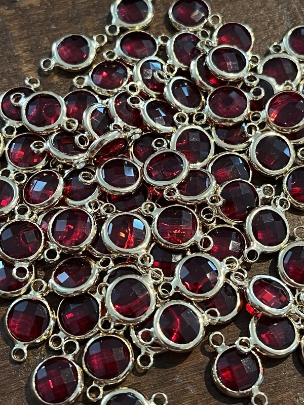 Vintage Swarovski Red Crystal Round bezel Set Findings Lot 78 Pc Gold Tone NOS