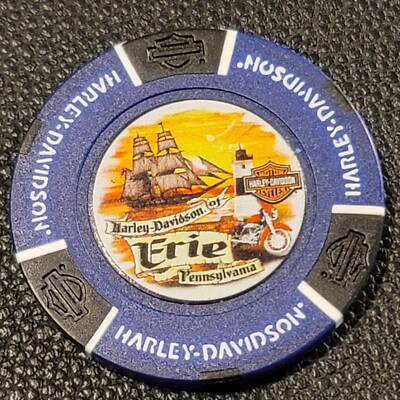 HD OF ERIE - PENNSYLVANIA (Blue/Black Full Color) Harley Davidson Poker Chip