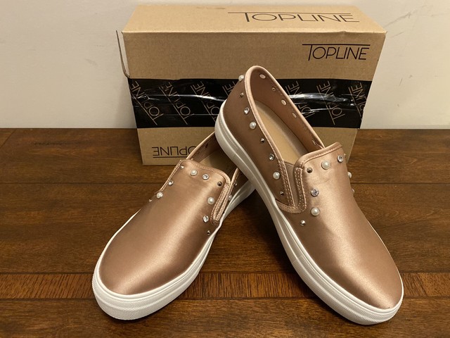 blush colored slip on sneakers